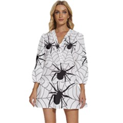 Spider Web V-neck Placket Mini Dress