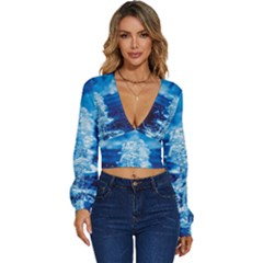 Water Blue Wallpaper Long Sleeve Deep-v Velour Top