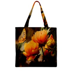 Yellow Butterfly Flower Zipper Grocery Tote Bag by Azkajaya