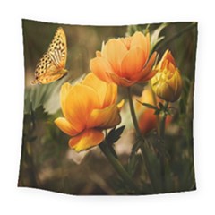 Yellow Butterfly Flower Square Tapestry (large)