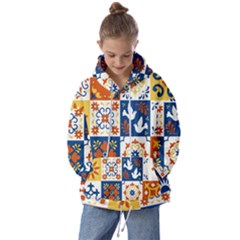 Mexican Talavera Pattern Ceramic Tiles With Flower Leaves Bird Ornaments Traditional Majolica Style Kids  Oversized Hoodie