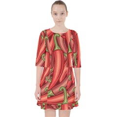 Seamless-chili-pepper-pattern Quarter Sleeve Pocket Dress