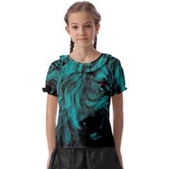 Angry Male Lion Predator Carnivore Kids  Frill Chiffon Blouse