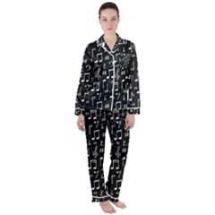 Chalk Music Notes Signs Seamless Pattern Women s Long Sleeve Satin Pajamas Set	