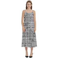 Black And White Hand Drawn Doodles Abstract Pattern Bk Casual Spaghetti Strap Midi Dress by dflcprintsclothing