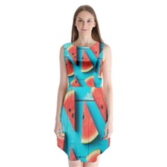 Watermelon Blue Background Sleeveless Chiffon Dress   by Azkajaya