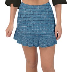 White And Blue Brick Wall Fishtail Mini Chiffon Skirt by Azkajaya