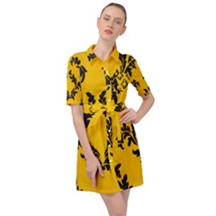 Yellow Regal Filagree Pattern Belted Shirt Dress