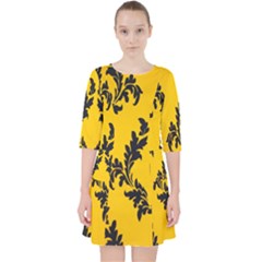 Yellow Regal Filagree Pattern Quarter Sleeve Pocket Dress