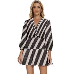 Zebra Zebra Pattern Zebra Fur Zebra Print Strip V-neck Placket Mini Dress by Azkajaya