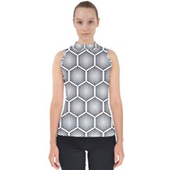 Halftone Tech Hexagons Seamless Pattern Mock Neck Shell Top