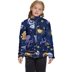 Marine Seamless Pattern Thin Line Memphis Style Kids  Puffer Bubble Jacket Coat