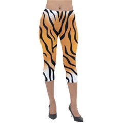 Tiger Skin Pattern Lightweight Velour Capri Leggings 