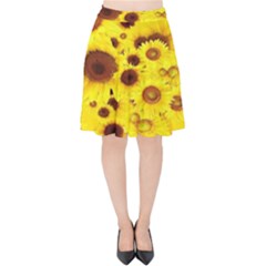 Beautiful Sunflowers Velvet High Waist Skirt