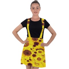 Beautiful Sunflowers Velvet Suspender Skater Skirt