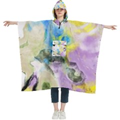 Watercolour Watercolor Paint Ink Women s Hooded Rain Ponchos