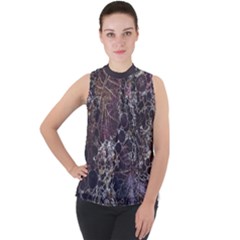 Grapevine Symphony Print Pattern Bk Mock Neck Chiffon Sleeveless Top by dflcprintsclothing