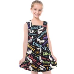 Time Nonlinear Curved Linear Kids  Cross Back Dress by Paksenen