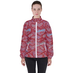 Love Hearts Valentine Red Symbol Women s High Neck Windbreaker