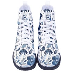 Indigo Watercolor Floral Seamless-pattern Kid s High-top Canvas Sneakers by Ket1n9