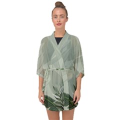 Banana Leaf Plant Pattern Half Sleeve Chiffon Kimono