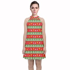 Christmas-papers-red-and-green Velvet Halter Neckline Dress 