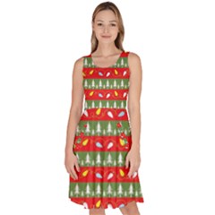 Christmas-papers-red-and-green Knee Length Skater Dress With Pockets