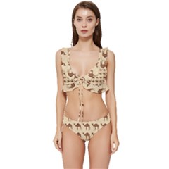 Camel Pattern Design Clothing Low Cut Ruffle Edge Bikini Set