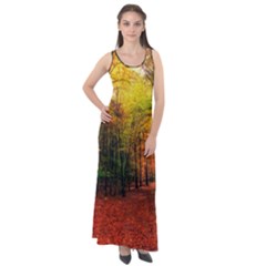 Forest Woods Autumn Nature Sleeveless Velour Maxi Dress