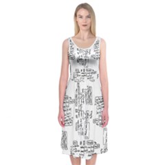 Blackboard Algorithms Black And White Pattern Midi Sleeveless Dress by dflcprintsclothing