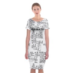 Blackboard Algorithms Black And White Pattern Classic Short Sleeve Midi Dress by dflcprintsclothing