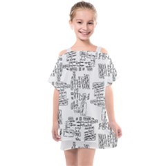 Blackboard Algorithms Black And White Pattern Kids  One Piece Chiffon Dress by dflcprintsclothing