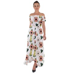 Flower White Pattern Floral Off Shoulder Open Front Chiffon Dress