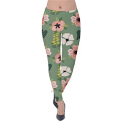 Flower Green Pink Pattern Floral Velvet Leggings