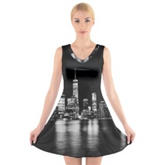 Nyc New York Skyline City Buildings V-Neck Sleeveless Dress