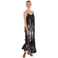 Nyc New York Skyline City Buildings Cami Maxi Ruffle Chiffon Dress