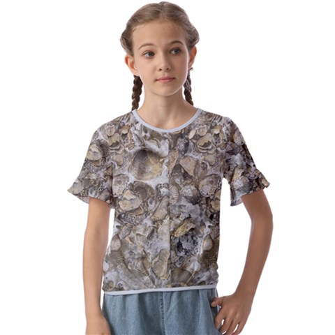 Fossilized Seashell Texture Print Design Bk Kids  Cuff Sleeve Scrunch Bottom T-shirt by dflcprintsclothing