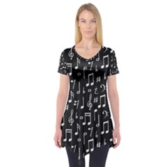Chalk Music Notes Signs Seamless Pattern Short Sleeve Tunic 
