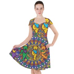 Dead Dancing Bears Grateful Dead Pattern Cap Sleeve Midi Dress