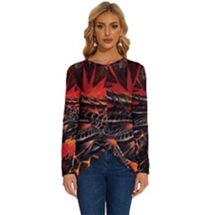 Dragon Long Sleeve Crew Neck Pullover Top by Ndabl3x