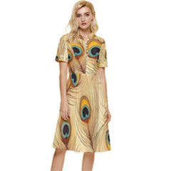 Vintage Peacock Feather Peacock Feather Pattern Background Nature Bird Nature Button Top Knee Length Dress