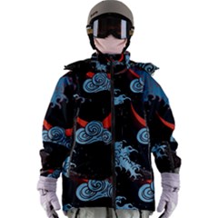 Night In The Ocean Red Waves Art Moon Dark Japanese Wave Women s Zip Ski And Snowboard Waterproof Breathable Jacket by Perong