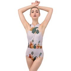 Drawing Botanical Cross Front Low Back Swimsuit