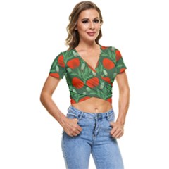 Poppy Fierce Wolf Poppies Bud Short Sleeve Foldover T-shirt by Perong