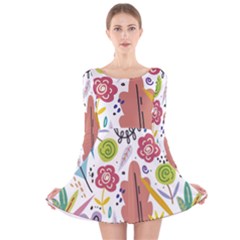 Summer Flowers Spring Background Long Sleeve Velvet Skater Dress