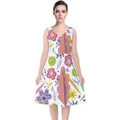 Summer Flowers Spring Background V-Neck Midi Sleeveless Dress 