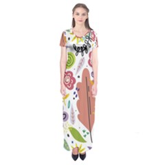 Summer Flowers Spring Background Short Sleeve Maxi Dress