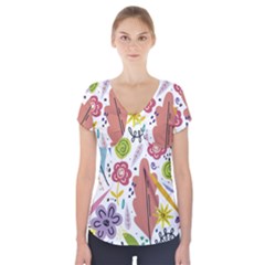 Summer Flowers Spring Background Short Sleeve Front Detail Top