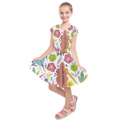 Summer Flowers Spring Background Kids  Short Sleeve Dress