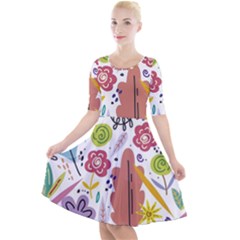 Summer Flowers Spring Background Quarter Sleeve A-Line Dress